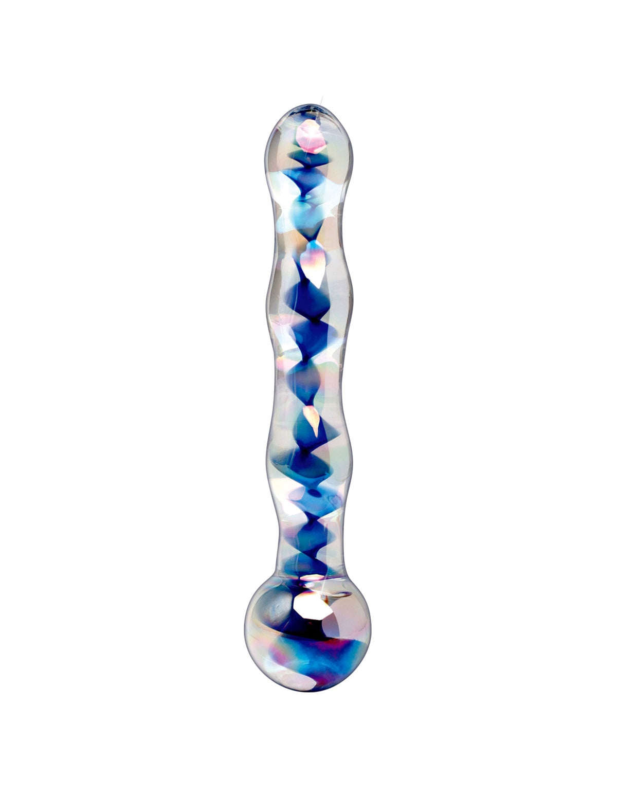 Icicles No. 8 Hand Blown Glass Massager - Clear W/inside Blue Swirls