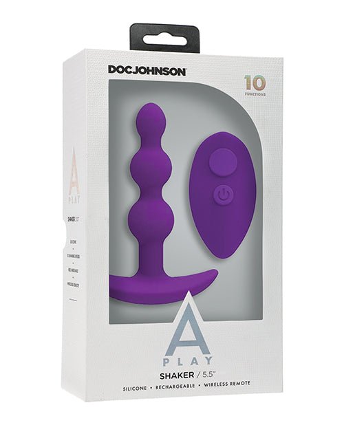 A Play Beaded Rechargeable Silicone Anal Plug w/Remote - Purple | Shop Lowest Prices at Funlove.com
