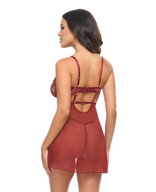 Arielle Unlined Underwire Lace Babydoll w/G - String - Burgundy S/M | Shop Lowest Prices at Funlove.com