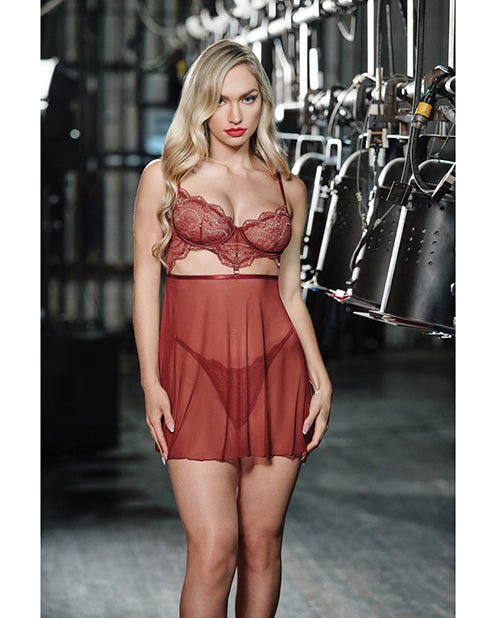 Arielle Unlined Underwire Lace Babydoll w/G - String - Burgundy S/M | Shop Lowest Prices at Funlove.com