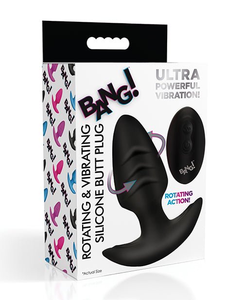 Bang! Rotating & Vibrating Tapered Butt Plug w/Remote - Black | Shop Lowest Prices at Funlove.com