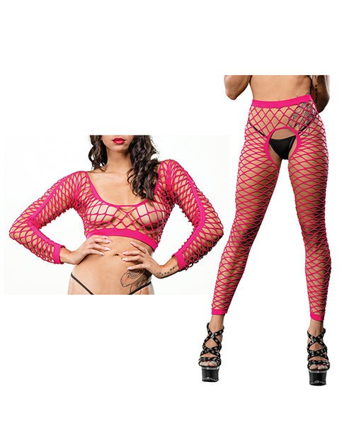 Beverly Hills Naughty Girl Crotchless All Over Mesh Leggings Pink O/S | Shop Lowest Prices at Funlove.com