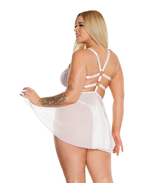 Black Label Net & Scallop Lace Babydoll w/Side Slit & Thong White OS/XL | Shop Lowest Prices at Funlove.com