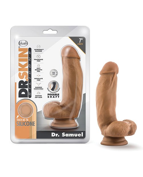 Blush Dr. Skin Silicone Dr. Samuel 7" Dildo w/Balls - Mocha | Shop Lowest Prices at Funlove.com