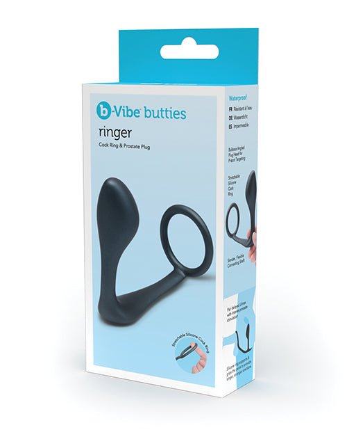 BVibe Butties Ringer Cock Ring & Prostate Plug in Black | Shop Lowest Prices at Funlove.com