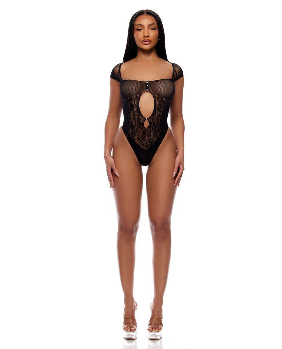 Cross Your Mind Seamless Teddy w/Rhinestone Accents - Black QN | Shop Lowest Prices at Funlove.com