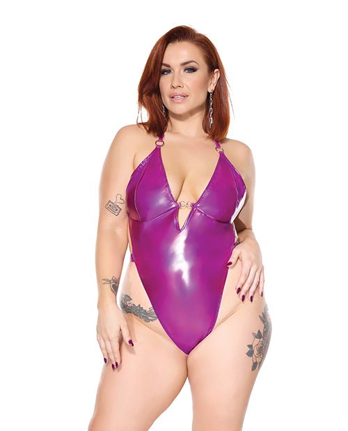 Darque PVC Halter Teddy w/Adjustable Straps - Purple QN | Shop Lowest Prices at Funlove.com
