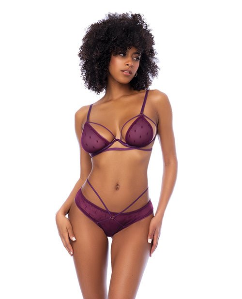 Dot Mesh Underwire Top w/Open Back Panty - Wine | Shop Lowest Prices at Funlove.com