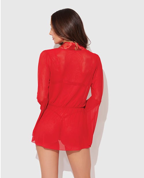 Dragon Sheer Mesh Robe w/Satin Triangle Top & G - String 3 pc Set - Red LG | Shop Lowest Prices at Funlove.com
