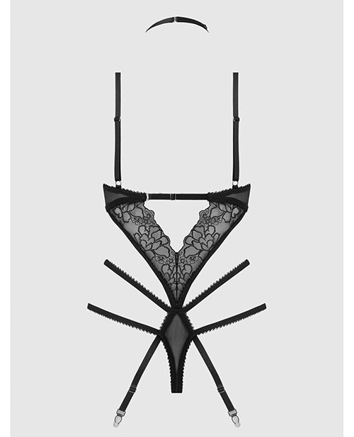 Eden Embroidered Lace & Mesh Teddy w/Garters - Black MD | Shop Lowest Prices at Funlove.com