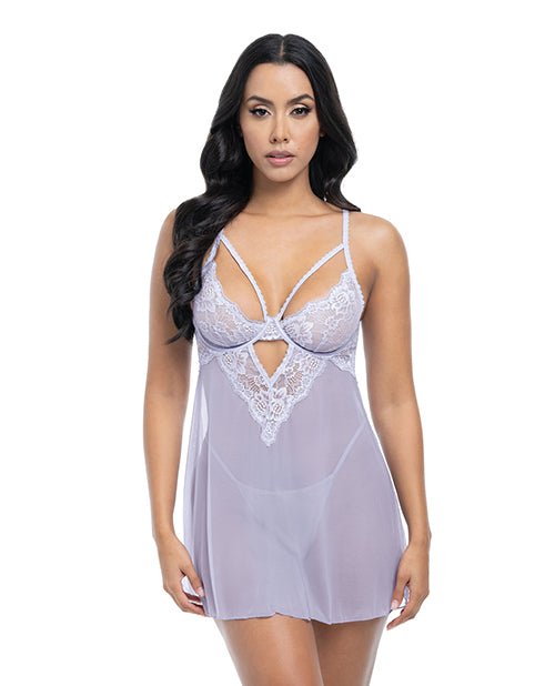 Elsie Lace & Mesh Underwire Babydoll w/G - String 2 pc Set - Brunnera Blue S/M | Shop Lowest Prices at Funlove.com