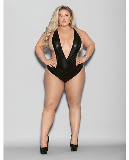 Euphoria Wet Look Deep V Teddy Black O/Q | Shop Lowest Prices at Funlove.com