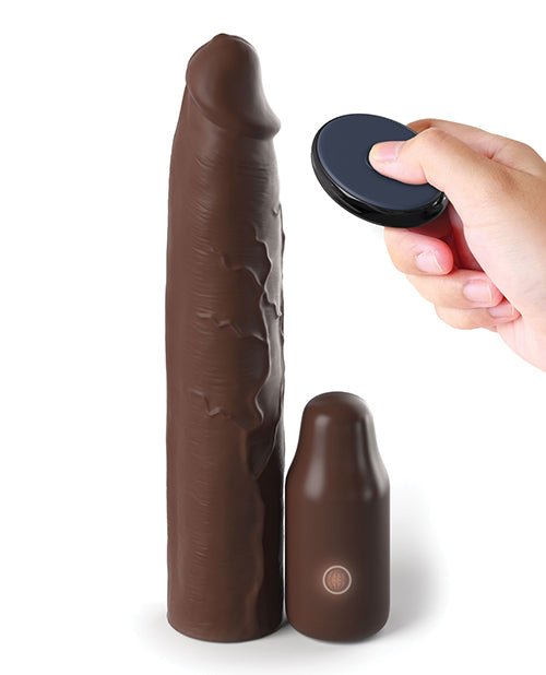 Fantasy X - tensions Elite 9" Sleeve Vibrating 3" Plug w/Remote - Brown | Shop Lowest Prices at Funlove.com