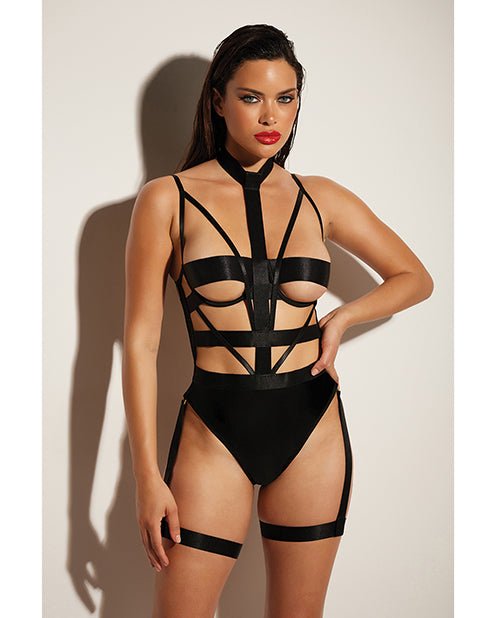 Fetish Lethal Underwire Peek A Boo Vinyl Teddy W/choker Black | Shop Lowest Prices at Funlove.com