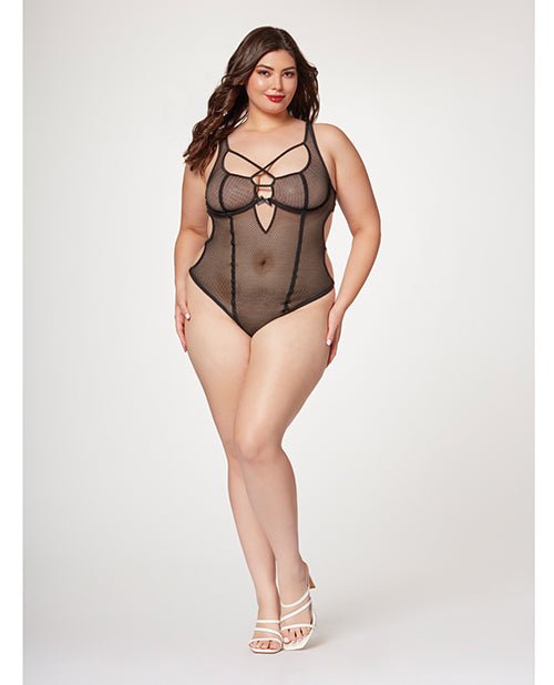 Fishnet Strappy High Cut Leg Teddy Black 1X/2X | Shop Lowest Prices at Funlove.com
