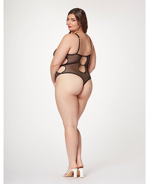 Fishnet Strappy High Cut Leg Teddy Black 1X/2X | Shop Lowest Prices at Funlove.com