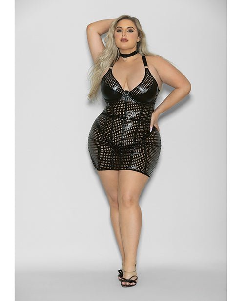 Flame Fetish Mistress Lasercut Lattice Chemise w/Choker & Thong Black 1X/2X | Shop Lowest Prices at Funlove.com