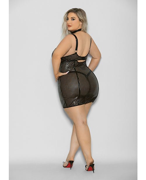 Flame Fetish Mistress Lasercut Lattice Chemise w/Choker & Thong Black 1X/2X | Shop Lowest Prices at Funlove.com