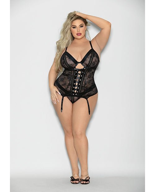 Flame Fetish Soulmate Lace Up Bustier & Wide Band Thong Black 1X/2X | Shop Lowest Prices at Funlove.com