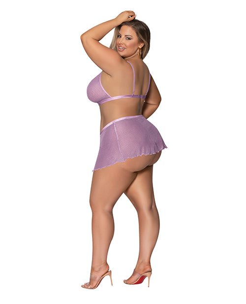 Girl Next Door Strappy Bralette w/Flirty Thong Skirt Lilac 2XL | Shop Lowest Prices at Funlove.com