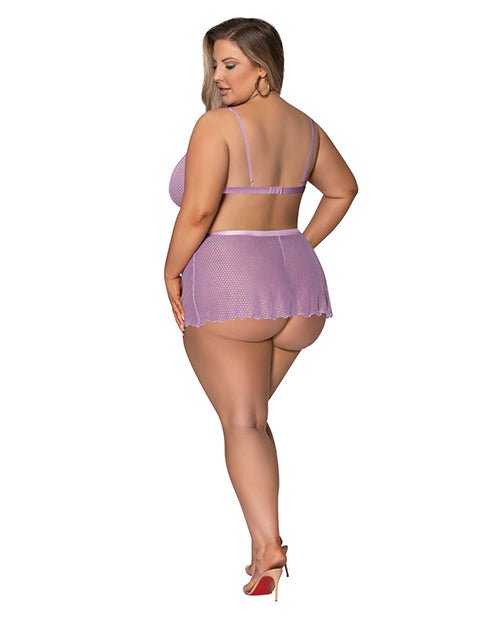 Girl Next Door Strappy Bralette w/Flirty Thong Skirt Lilac 2XL | Shop Lowest Prices at Funlove.com