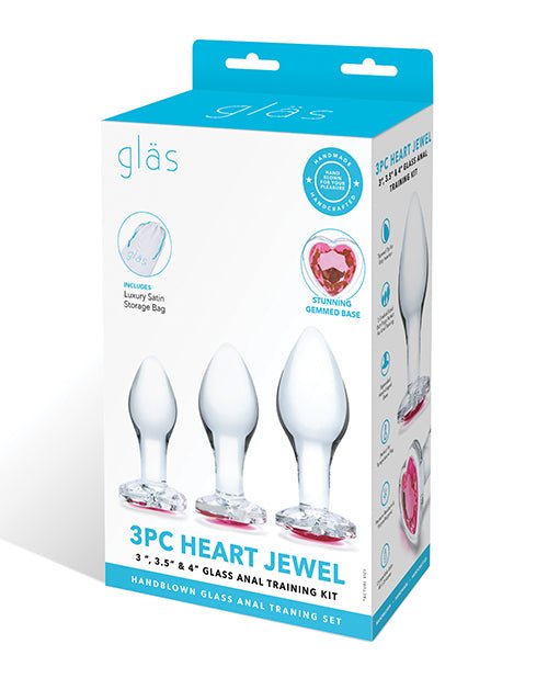 Glas 3 pc Heart Jewel Glass Anal Training Kit | Shop Lowest Prices at Funlove.com