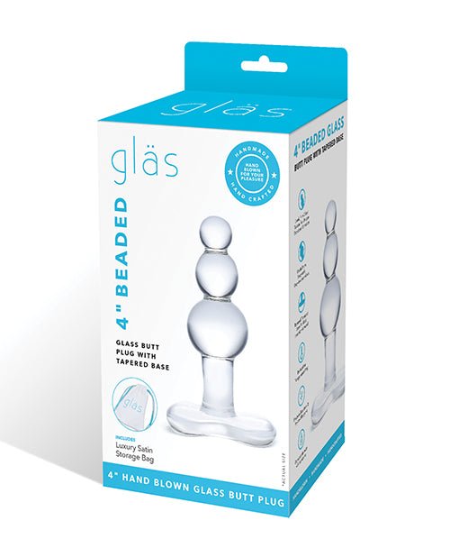 Glas 4" Beaded Glass Butt Plug w/Tapered Base - Clear | Shop Lowest Prices at Funlove.com