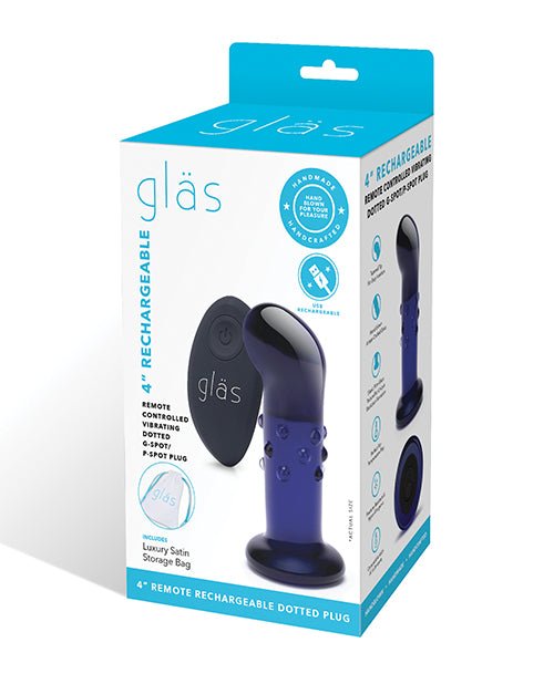 Glas 4" Rechargeable Vibrating Dotted G Spot/P Spot Plug - Blue | Shop Lowest Prices at Funlove.com
