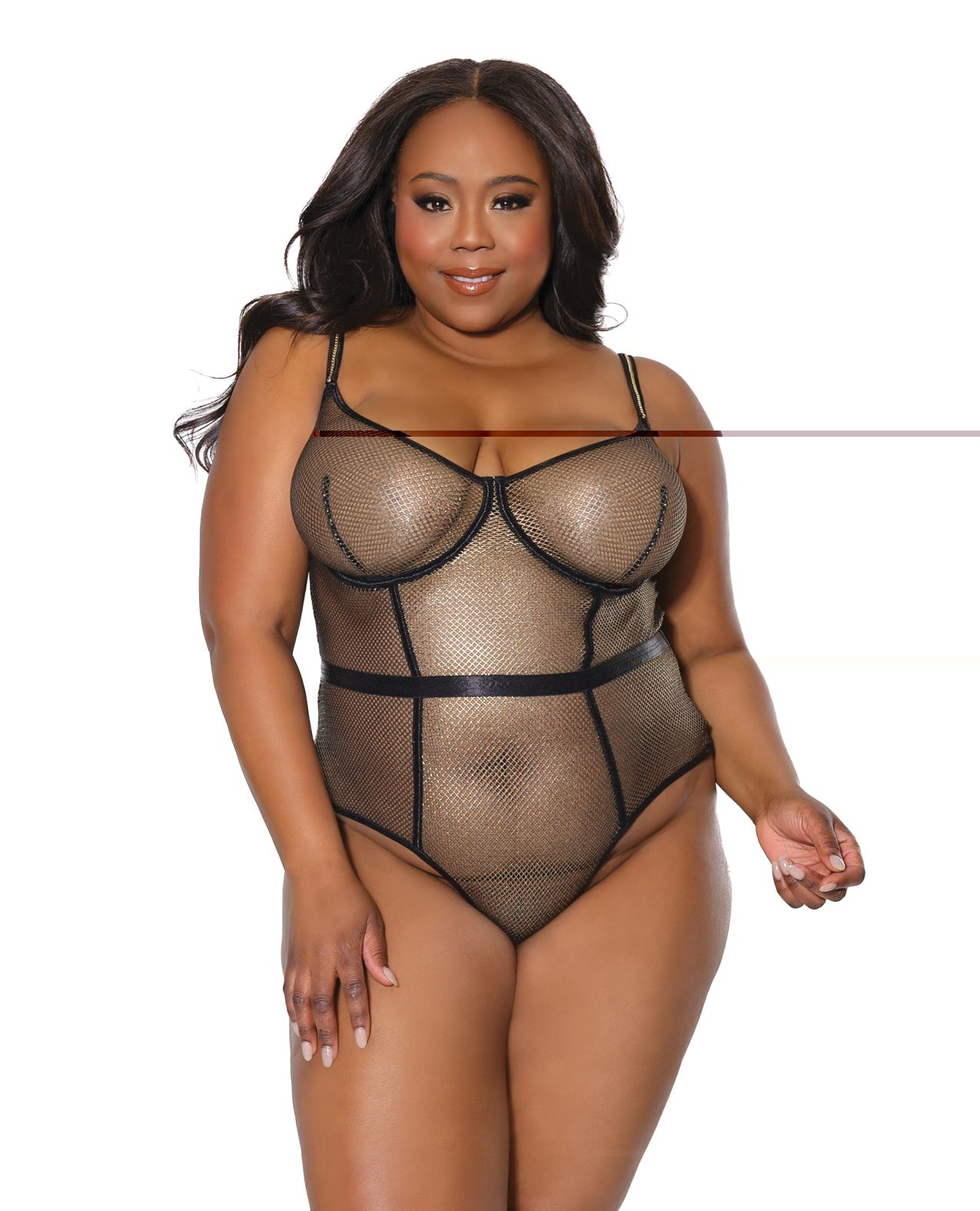 Holiday Metallic Fishnet Teddy W/underwire Cups Black/gold 1x/2x | Shop Lowest Prices at Funlove.com