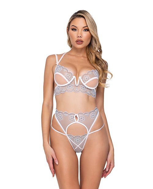 Holiday Snow Queen Metallic Snowflake Embroidered Bra & High Waisted Thong Blue/white | Shop Lowest Prices at Funlove.com