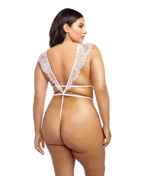 Imani Eyelash Lace Soft Cup High Leg Teddy Pink Tulle 1X/2X | Shop Lowest Prices at Funlove.com