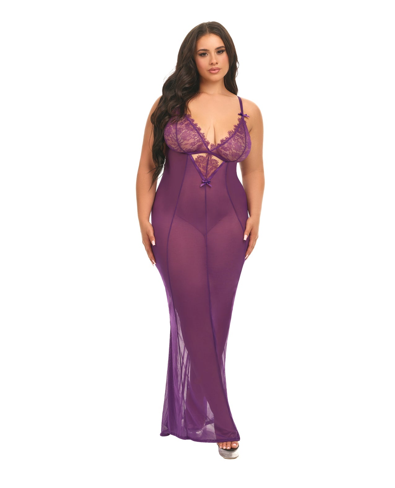 Katana Mesh & Eyelash Lace Gown - Purple 1X/2X | Shop Lowest Prices at Funlove.com