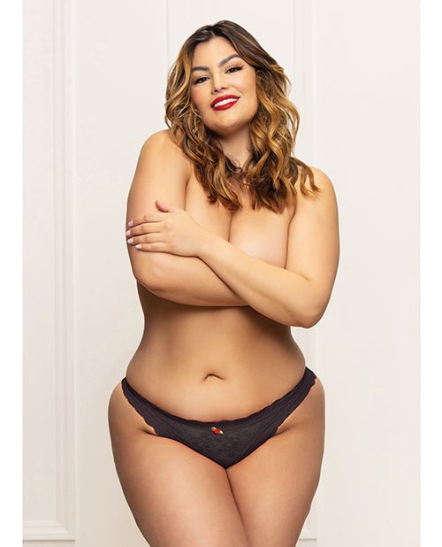 Lace Panty w/Heart Cut Out Back & Pearl Chain Detail - Black 1X/2X | Shop Lowest Prices at Funlove.com