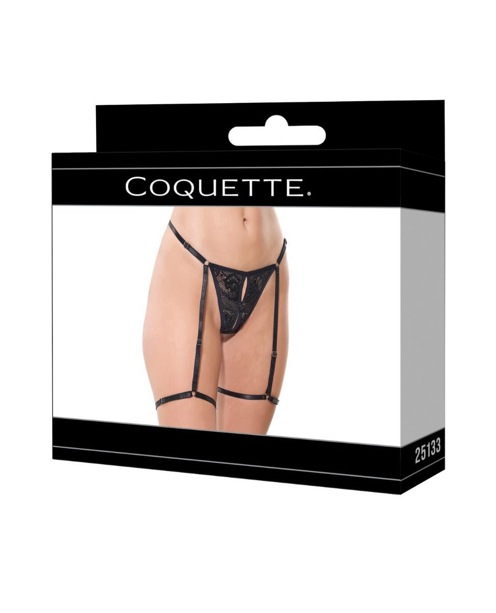 Lace Thong w/Garters and Bow Detail - Black MD | Shop Lowest Prices at Funlove.com