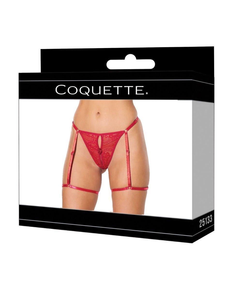 Lace Thong w/Garters and Bow Detail - Red MD | Shop Lowest Prices at Funlove.com