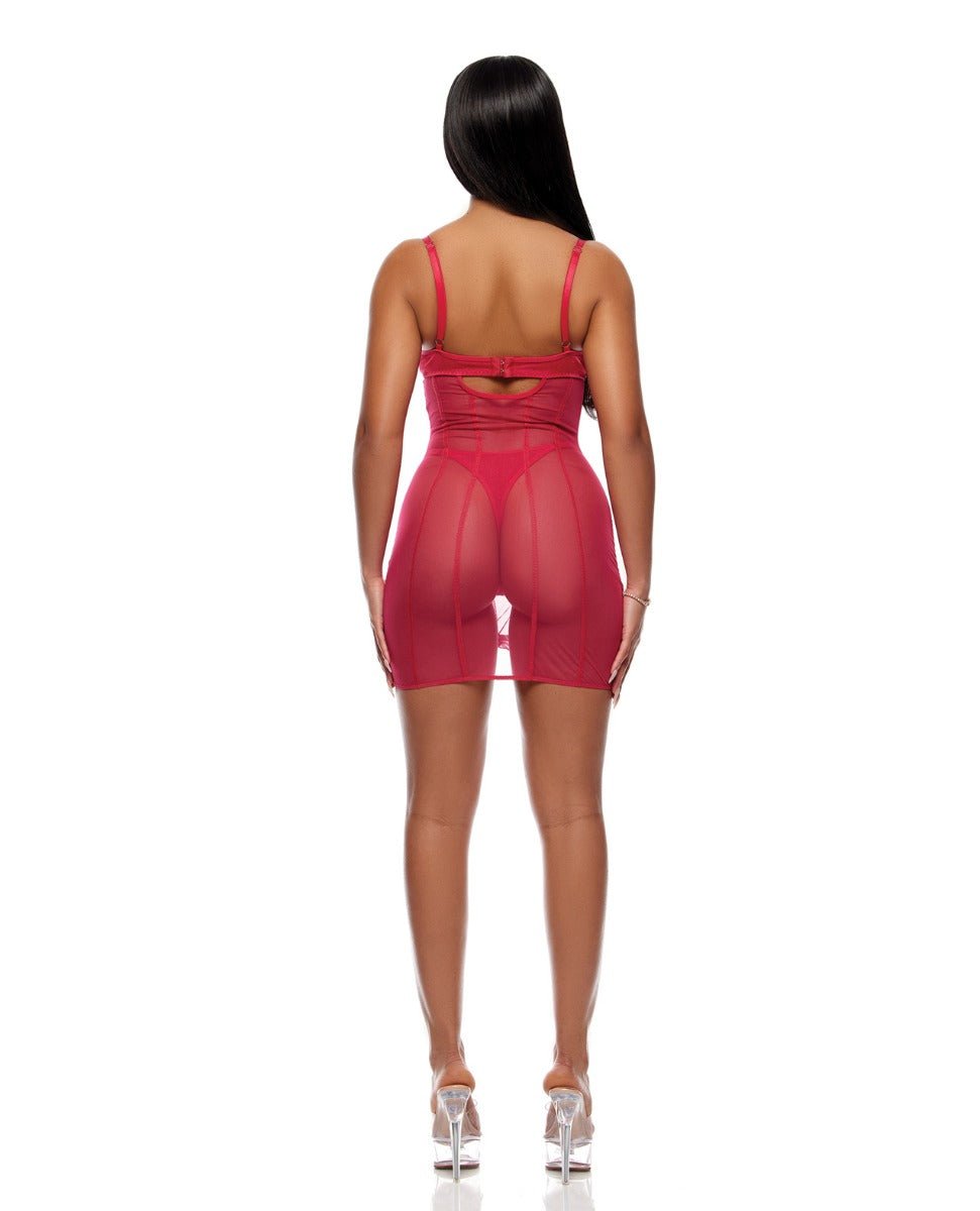 Layers To This Sheer Mesh and Knit Chemise w/Thong 2 pc Set - Pink LG | Shop Lowest Prices at Funlove.com