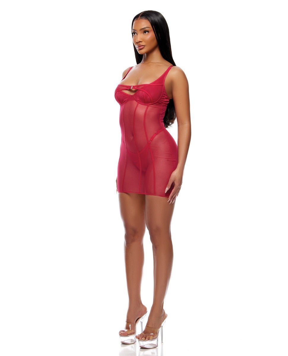 Layers To This Sheer Mesh and Knit Chemise w/Thong 2 pc Set - Pink MD | Shop Lowest Prices at Funlove.com