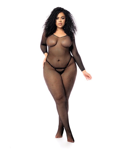 Long Sleeved All Over Fishnet Body Stocking Black QN | Shop Lowest Prices at Funlove.com