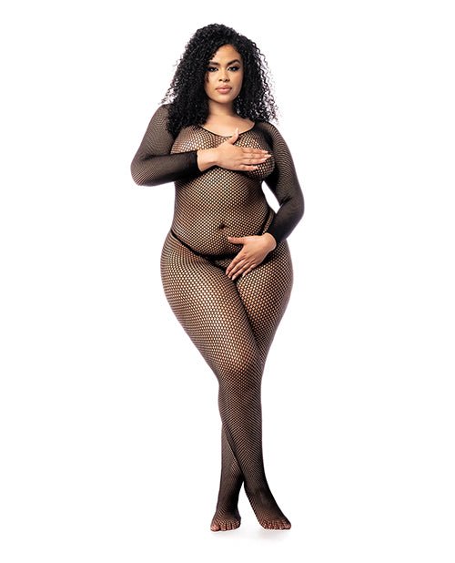 Long Sleeved All Over Fishnet Body Stocking Black QN | Shop Lowest Prices at Funlove.com