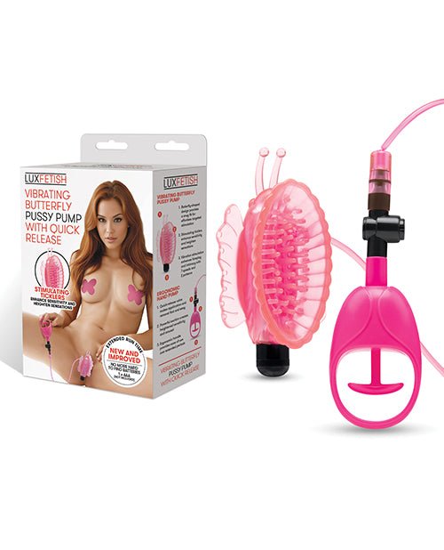 Lux Fetish Vibrating Butterfly Pussy Pump w/Quick Release - Pink | Shop Lowest Prices at Funlove.com