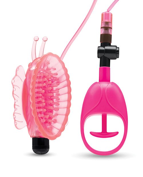 Lux Fetish Vibrating Butterfly Pussy Pump w/Quick Release - Pink | Shop Lowest Prices at Funlove.com