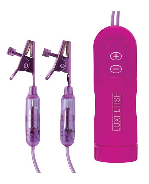 Lux Fetish Vibrating Nipple Clamps w/Wired Remote Control - Pink/Purple | Shop Lowest Prices at Funlove.com