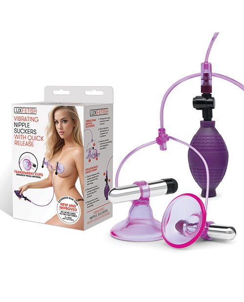 Lux Fetish Vibrating Nipple Suckers w/Quick Release - Pink/Purple | Shop Lowest Prices at Funlove.com