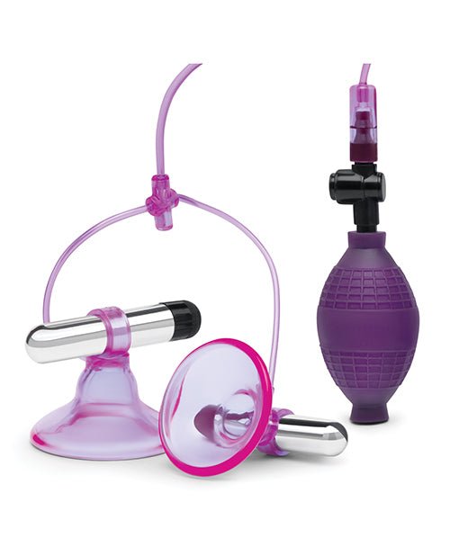 Lux Fetish Vibrating Nipple Suckers w/Quick Release - Pink/Purple | Shop Lowest Prices at Funlove.com