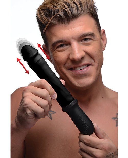Master Series 8X Auto Pounder Vibrating & Thrusting Dildo w/Handle - Black | Shop Lowest Prices at Funlove.com