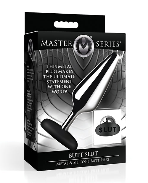 Master Series Butt Slut Metal & Silicone Butt Plug - Metal/Black | Shop Lowest Prices at Funlove.com