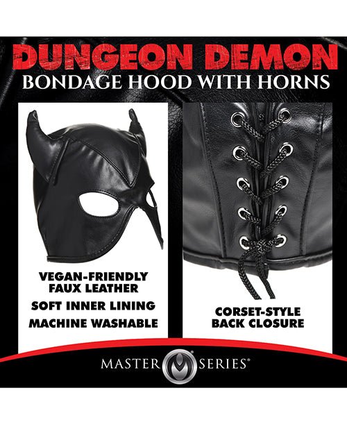 Master Series Dungeon Demon Bondage Hood w/Horns - Black | Shop Lowest Prices at Funlove.com