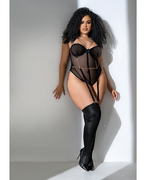 Mesh Bodysuit w/Gold Chain Detail Black 3X/4X | Shop Lowest Prices at Funlove.com