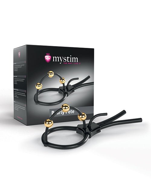 Mystim Pearly Pete Corona Strap w/Gold Balls - Black | Shop Lowest Prices at Funlove.com