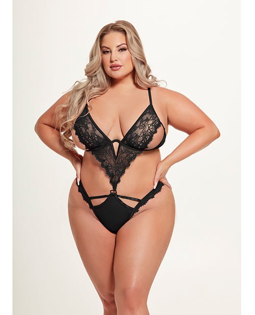 Nadia Lace & Mesh Cutout Teddy - Black 1X/2X | Shop Lowest Prices at Funlove.com